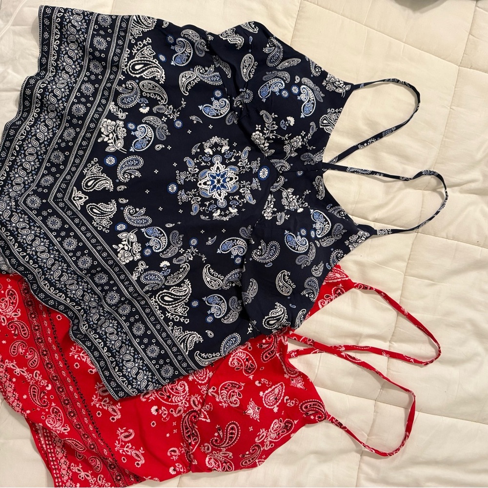 Paisley Print tank Set - Red and Blue